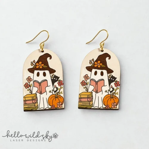 Ghost Reading Books Earrings Laser Cut File (digital Download)