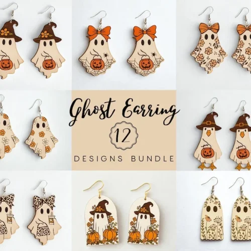 Ghost Halloween Bundle Earring laser cut design, view 3