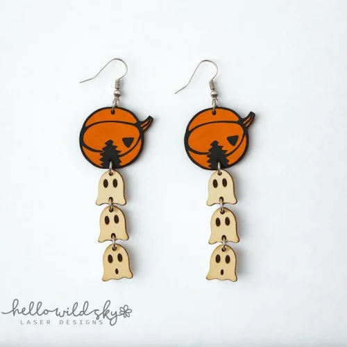 Halloween Laser Cut Earrings: Spooky Gamer Pumpkin Ghost (digital Download)