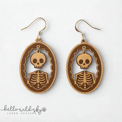 Skeleton Earrings SVG File for Laser Cutting Earrings, Skeleton Halloween, Skull Earrings Halloween Designs, Instant Download.