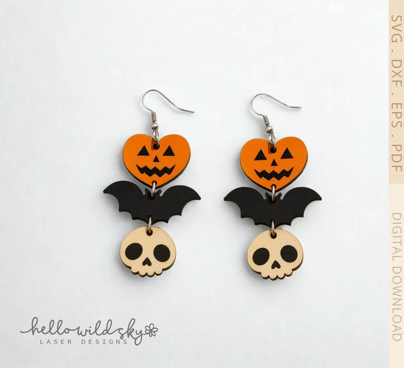 Spooky Halloween Dangle Earrings laser cut file