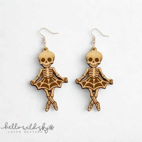 Dancing Skeletons Earrings Design laser cut design, view 3