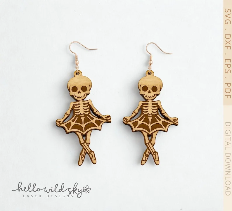 Dancing Skeletons Earrings Design laser cut design, view 3