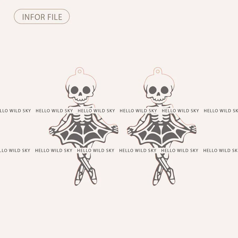 Dancing Skeletons Earrings Design laser cut design, view 5