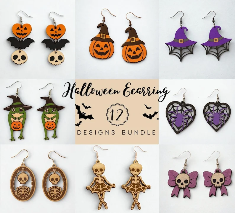 Halloween Bundle 12 Earrings laser cut design, view 3