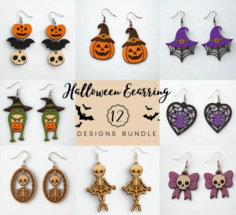 Halloween Bundle 12 Earrings laser cut design, view 2