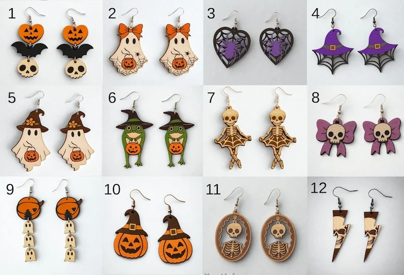 Halloween Bundle 12 Earrings laser cut design, view 4