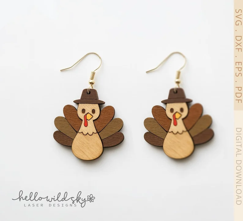 Turkey Earring SVG File, Fall Turkey Laser Earring SVG File, Thanksgiving Gobble Design, Thanksgiving (digital Download) - Image 2