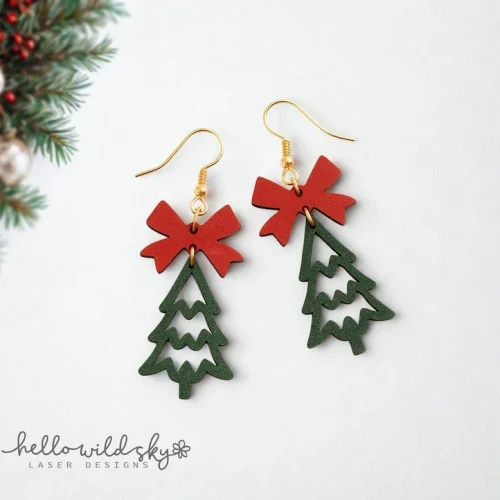 Christmas Tree Earring SVG File, Christmas Tree With Bow Earring, Earring File for Laser, (digital Download)