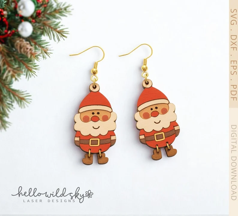 Santa Dangle Earrings laser cut design, view 3