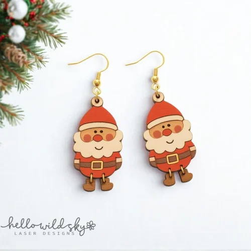 Santa Dangle Laser Earrings: Peppermint Studs, Santa Earrings SVG File, Christmas Earring, Cute Santa Earrings Design, (digital Download)