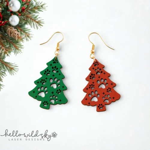 Christmas Tree With Paws Earring SVG, Dog Cat Paw Laser Cut File, Christmas Tree SVG Design, Pet Lovers Earrings (digital Download)