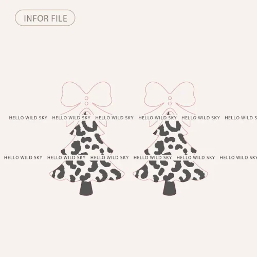 Leopard Christmas Tree Earring Design laser cut design, view 4