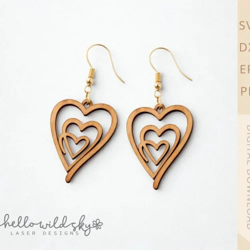 One Line Heart Earrings SVG, Wood Heart Earring Svg, Valentines Day Wood Earring Svg, Wood Earring Svg, Doodle Heart Earrings
