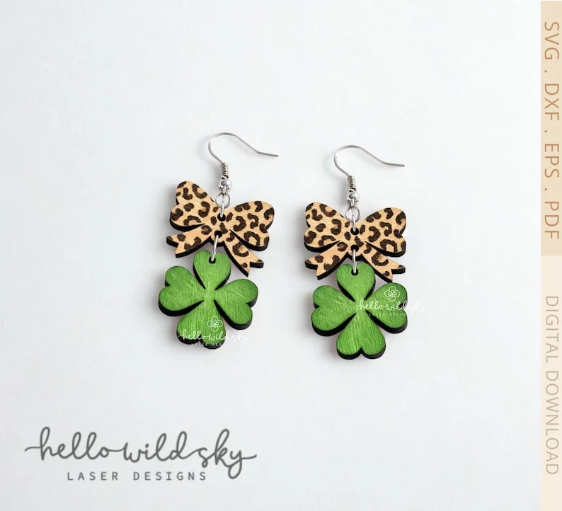 Coquette St Patrick's Day Clover laser cut design, view 3