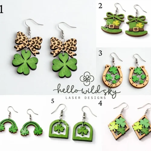 St Patrick's Day Earring Bundle SVG, St. Patrick's Clover Earring SVG, Wood Shamrock SVG, Glowforge Earrings Svg, (digital Download)