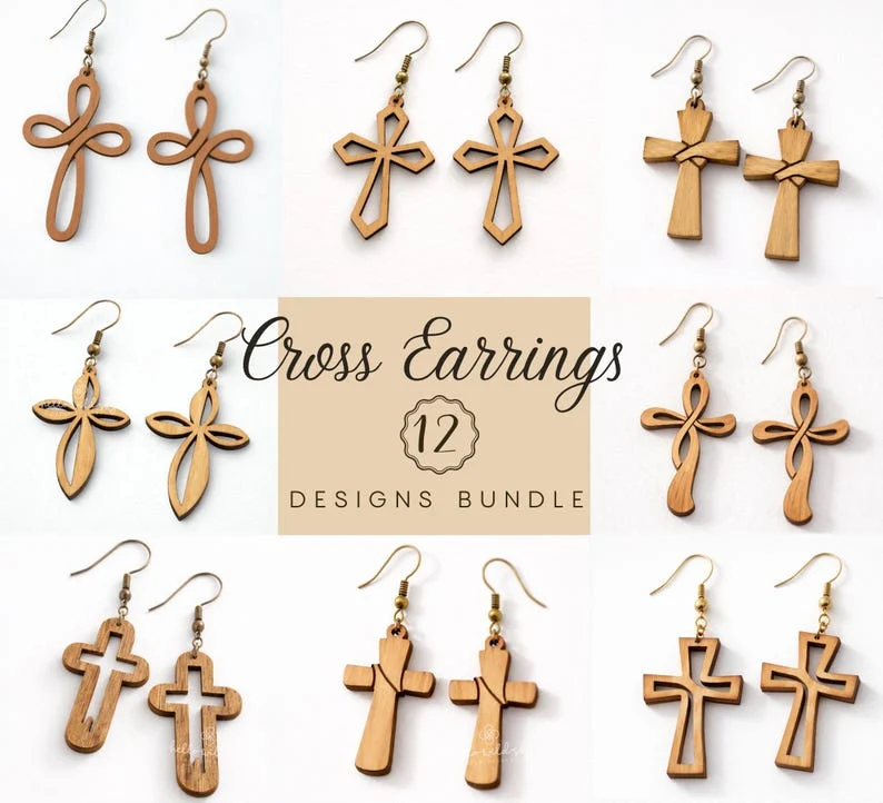 Cross Earring Bundle SVG, Religious Cross Lasercut, Easter Wood Earring Svg, Christian Cross Earrings SVG, Earrings Glowforge Svg - Image 2
