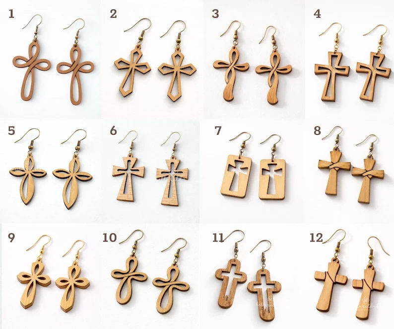 Cross Earring Bundle SVG, Religious Cross Lasercut, Easter Wood Earring Svg, Christian Cross Earrings SVG, Earrings Glowforge Svg - Image 4