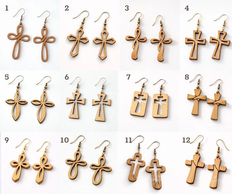 Cross Earring Bundle SVG, Religious Cross Lasercut, Easter Wood Earring Svg, Christian Cross Earrings SVG, Earrings Glowforge Svg