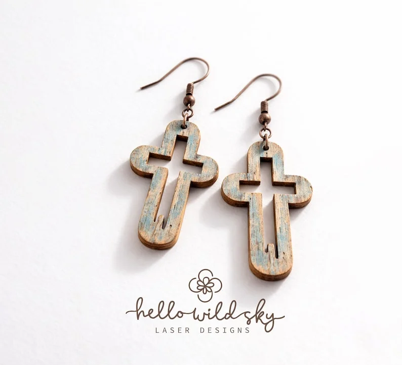 Cross Earring Bundle SVG, Religious Cross Lasercut, Easter Wood Earring Svg, Christian Cross Earrings SVG, Earrings Glowforge Svg - Image 9