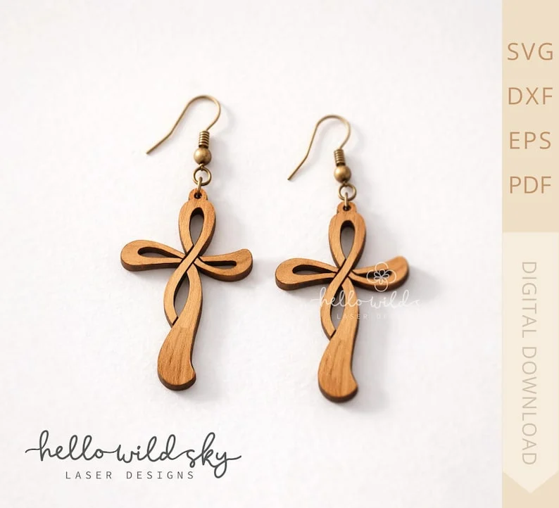 Cross Earrings SVG, Boho Cross Wood Earring, Easter Wood Earring Svg, Glowforge SVG, Religious Cross SVG ( Digital Download) - Image 3