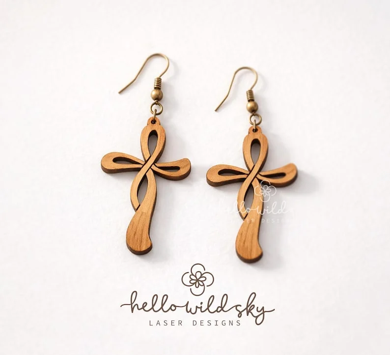Cross Earrings SVG, Boho Cross Wood Earring, Easter Wood Earring Svg, Glowforge SVG, Religious Cross SVG ( Digital Download) - Image 4