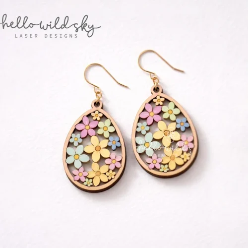 Easter Egg Earring Svg,floral Easter Egg Laser File, Spring Earring SVG Wood Laser Cut File, Easter Egg Flower Earrings File