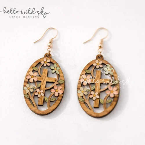 Floral Easter Cross, Easter Cross Earrings SVG, Floral Cross Dangle Earrings, Happy Easter, He is Risen (digital Download)