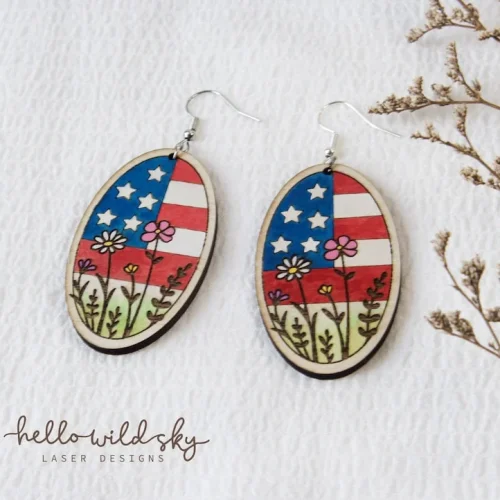 American Flag Floral Earrings laser cut design, view 5