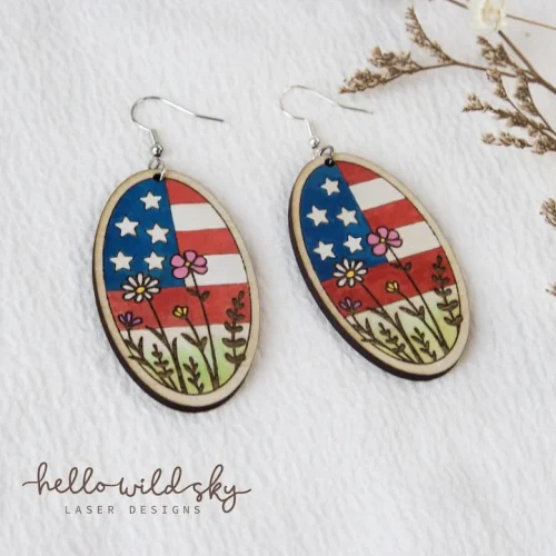 American Flag Floral Earrings laser cut design, view 6
