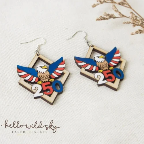 250th Eagle Earrings laser cut design, view 5