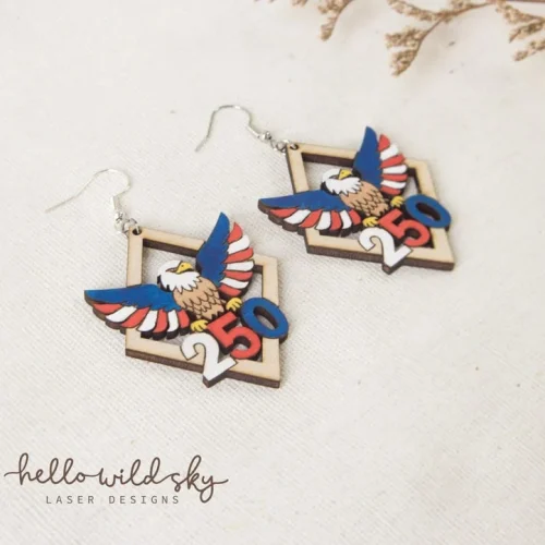 250th Eagle Earrings laser cut design, view 3