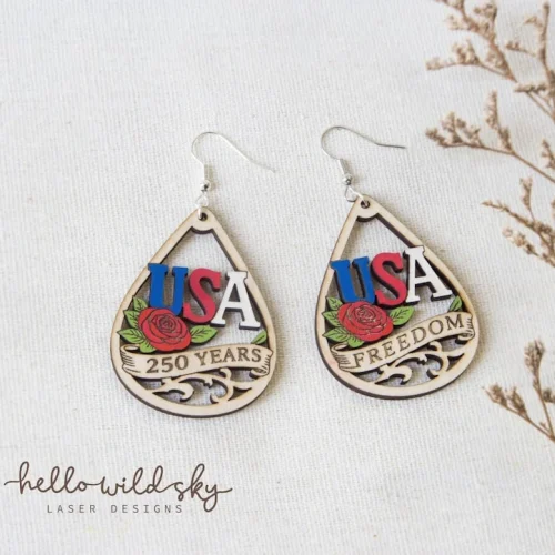 Retro USA 250 Earrings laser cut design, view 4