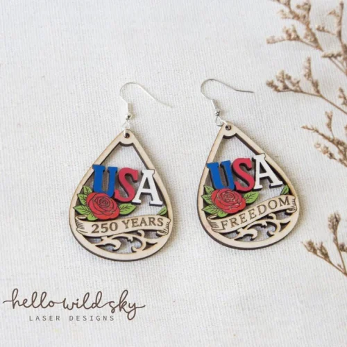 Retro USA 250 Laser Earrings, USA 250th Anniversary Patriotic Earrings Svg, Patriotic Earring SVG, 4th July Laser Cut File(digital Download)