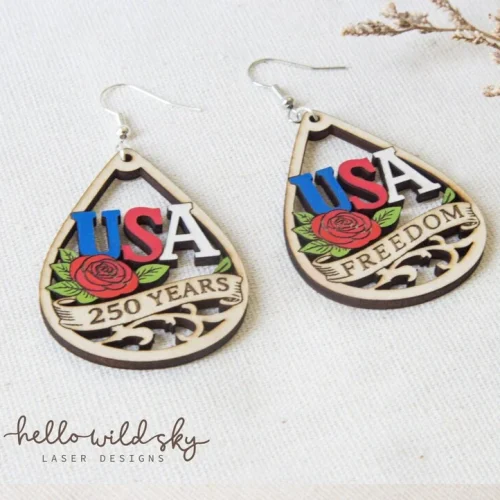 Retro USA 250 Earrings laser cut design, view 5