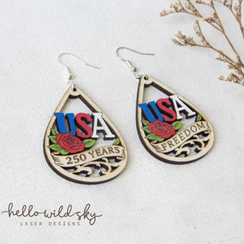 Retro USA 250 Earrings laser cut design, view 6