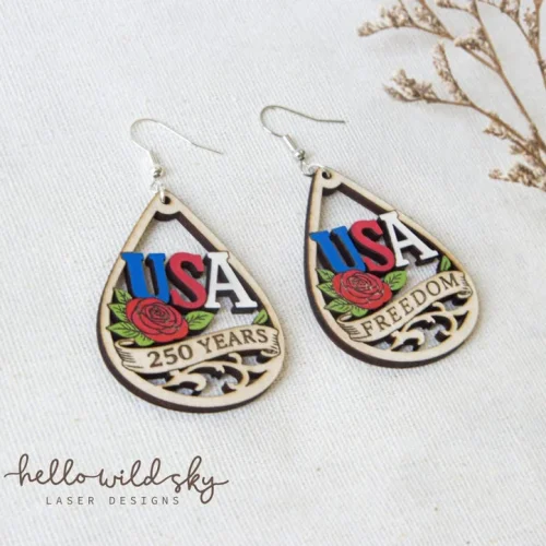 Retro USA 250 Earrings laser cut design, view 3