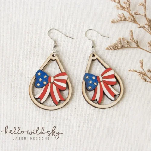 Patriotic Bow Earrings laser cut design, view 4