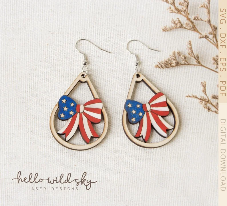 Patriotic Bow Earrings laser cut design, view 4