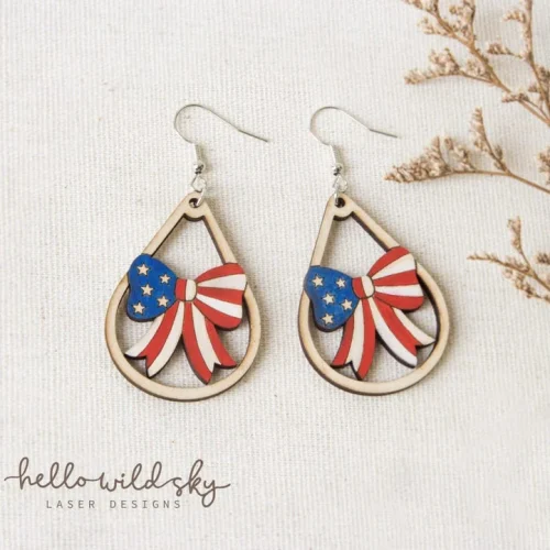 Patriotic Bow Laser Earrings, Vintage Style American Flag Earrings Svg, 4th of July Laser Cutfiles (digital Download)