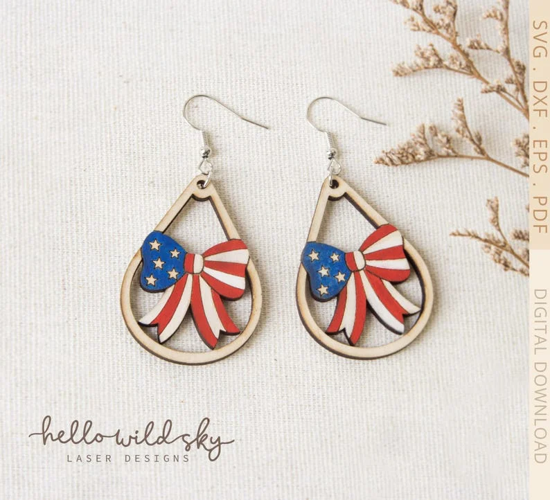 Patriotic Bow Earrings laser cut file