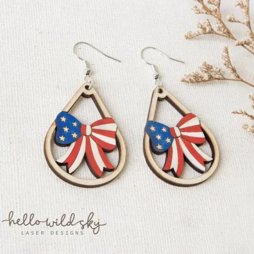 Patriotic Bow Earrings laser cut design, view 5