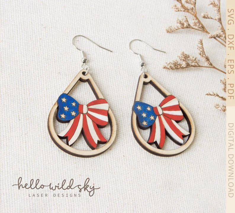 Patriotic Bow Earrings laser cut design, view 2