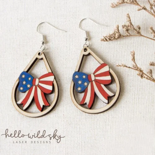 Patriotic Bow Earrings laser cut design, view 3