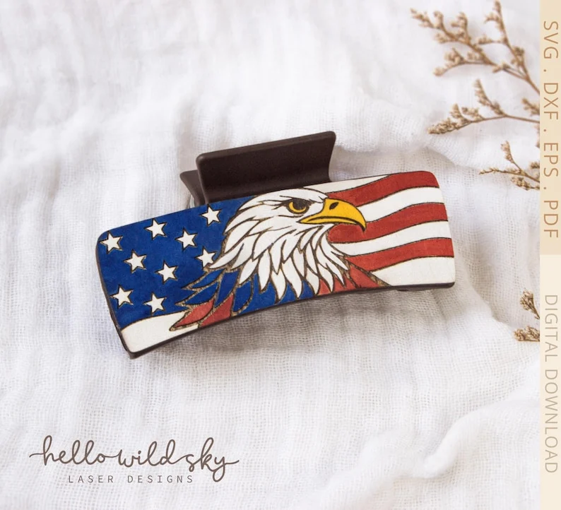 4th of July Hair Clip laser cut design, view 4