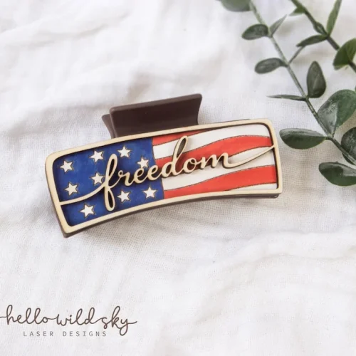 American Flag Hair Clip laser cut design, view 3