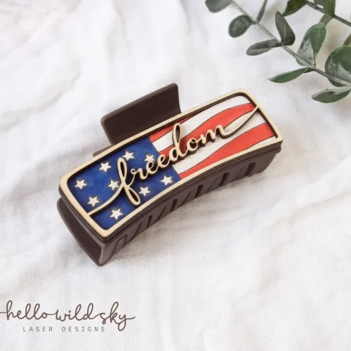 American Flag Hair Clip laser cut design, view 4