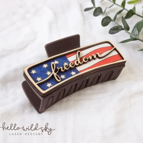 American Flag Hair Clip laser cut design, view 5
