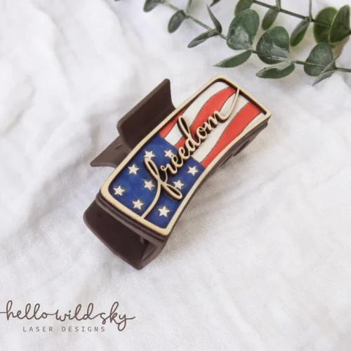 American Flag Hair Clip laser cut design, view 6