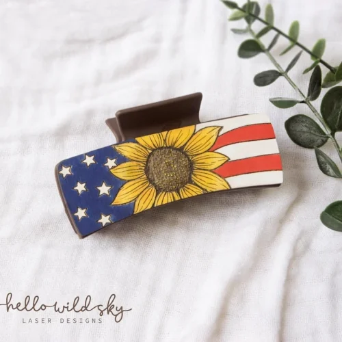 American Flag Sunflower Hair Clip SVG, Patriotic USA Design Hair Clip Laser File, Sunflower 4th of July File (digital Download)